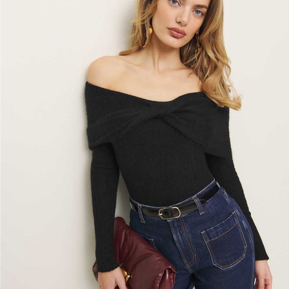 Reformation Black Off-Shoulder Sweater